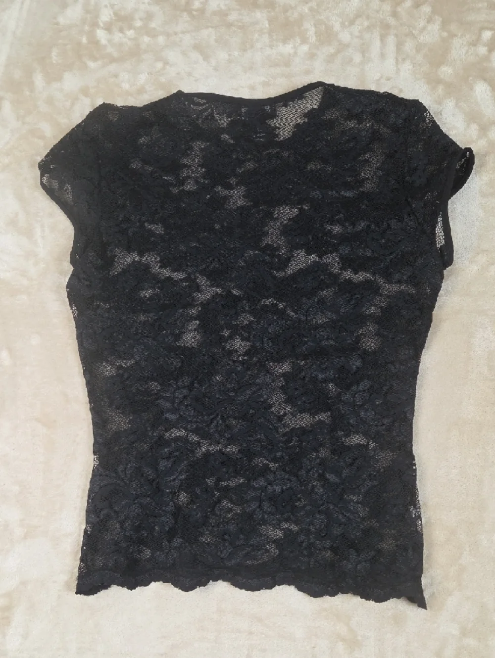 Ann Taylor Black Floral Lace Short Sleeve Tee Top - Picture 6 of 8
